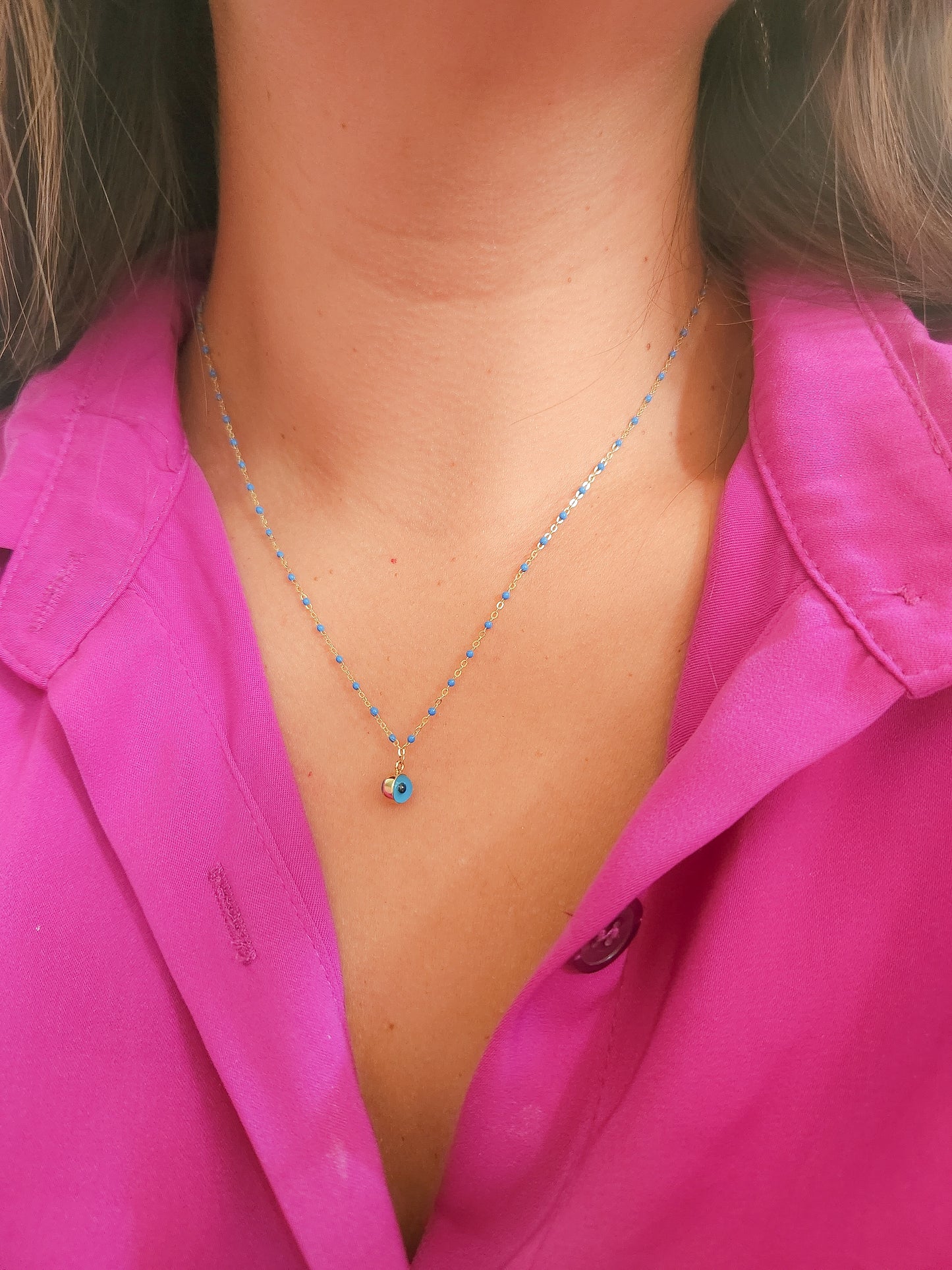 Gargantilla ojo turco con detalles en esmalte azul