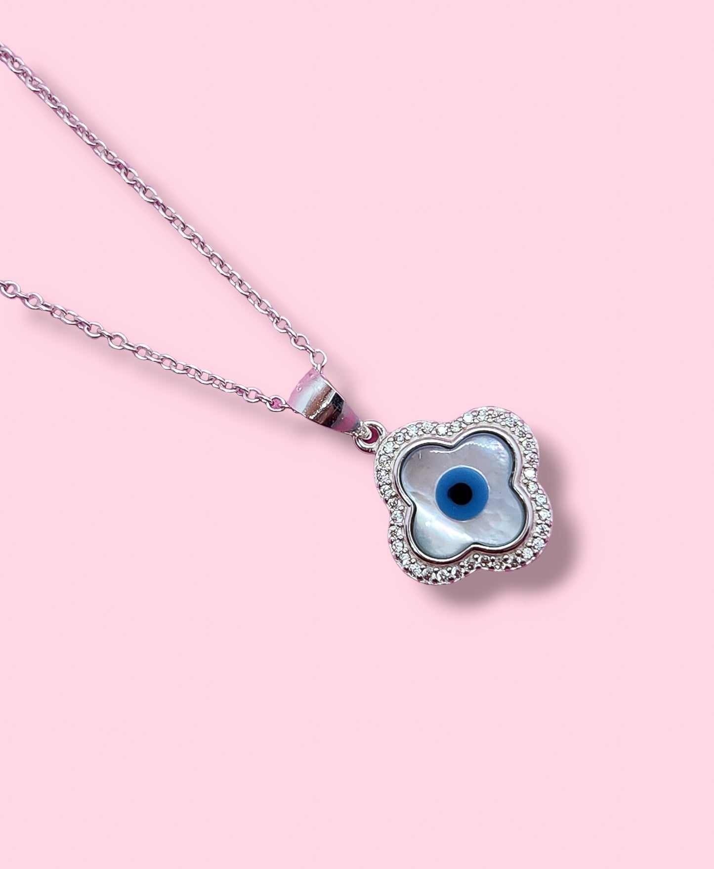 Gargantilla con dije de ojo turco en forma de flor (madre perla)