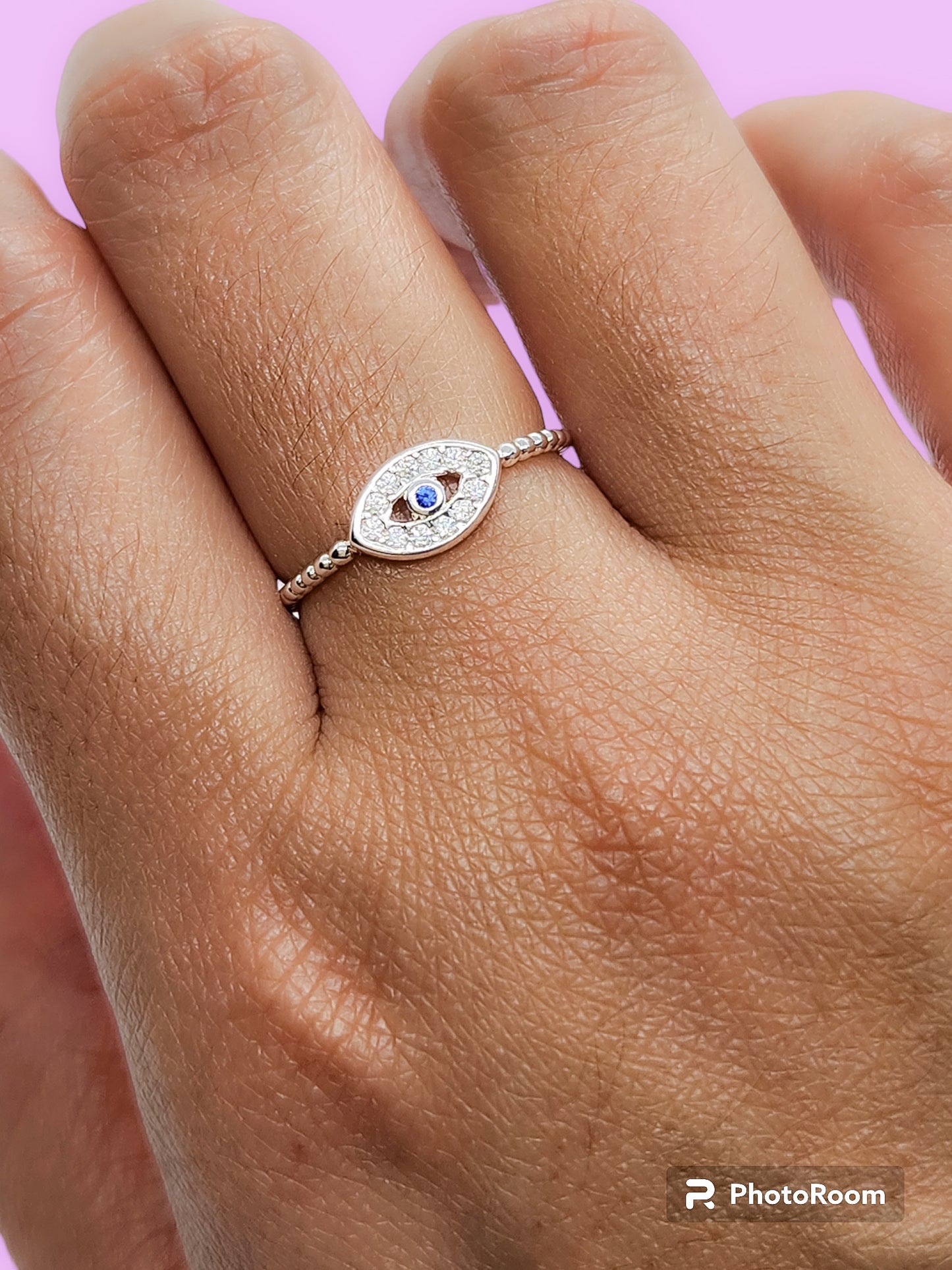 Anillo con ojo turco con zirconia blanca