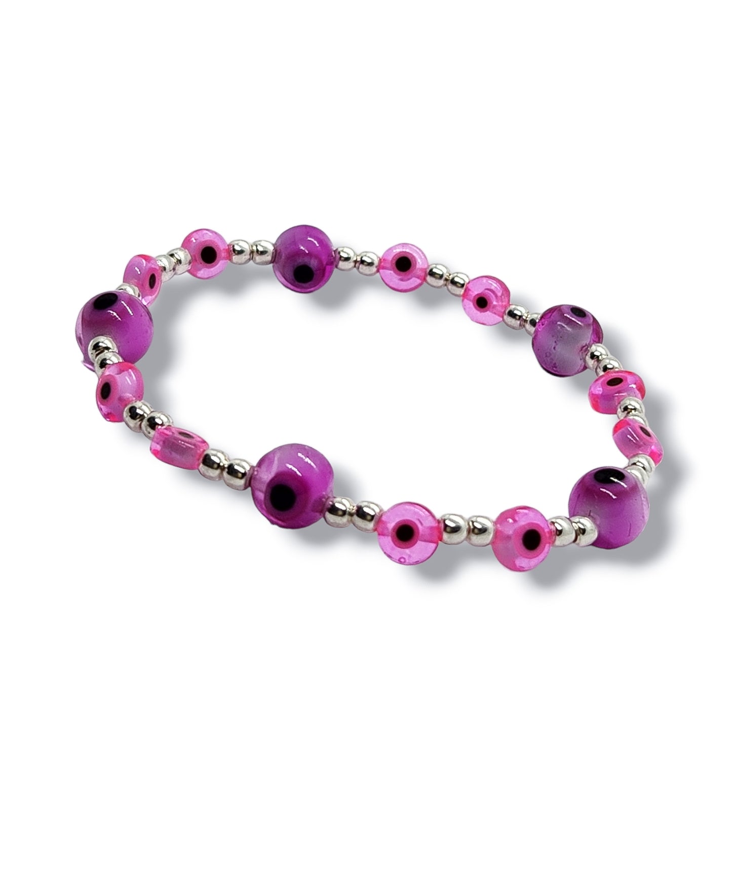Pulsera de bolitas de plata con ojito turco rosas