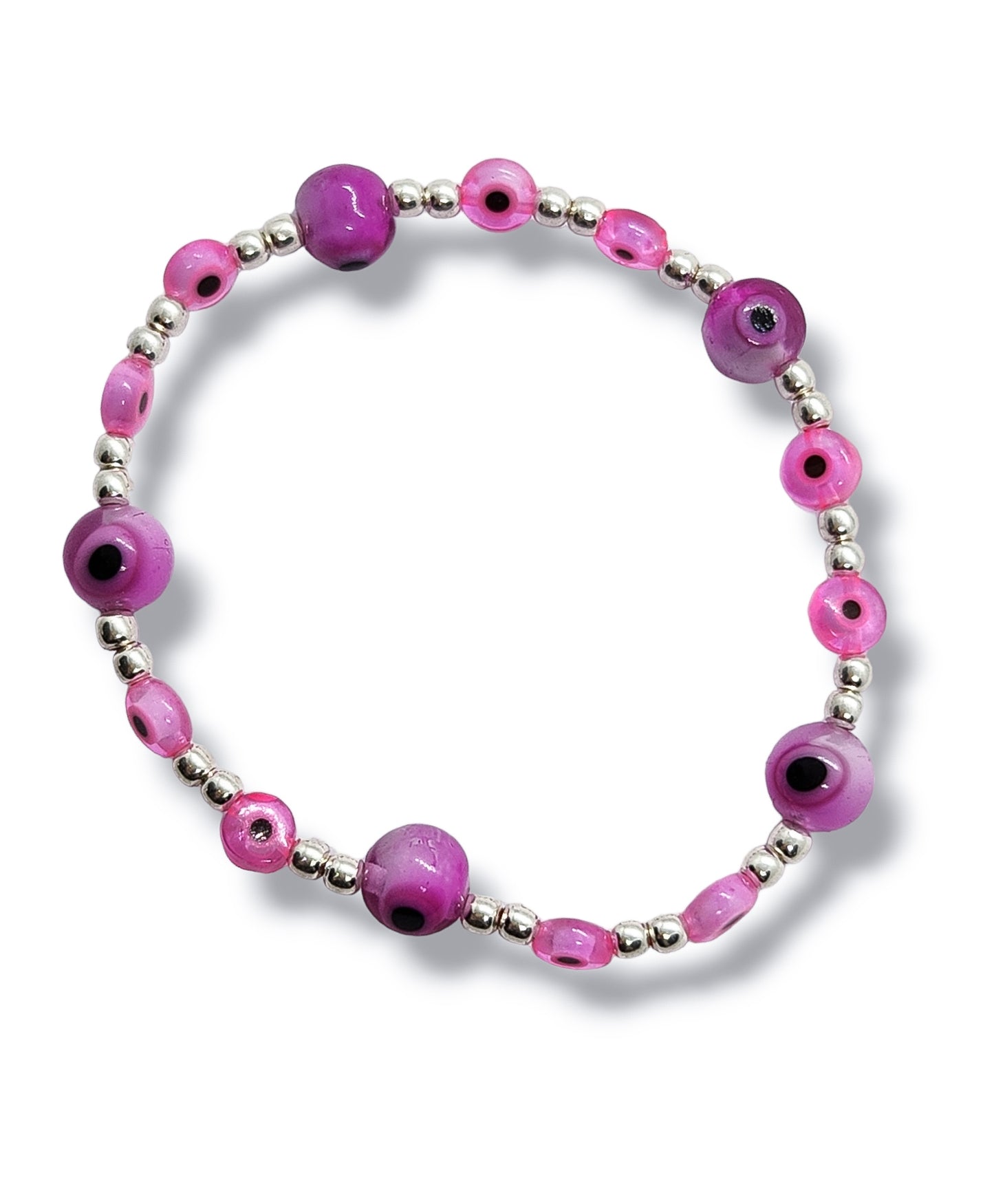 Pulsera de bolitas de plata con ojito turco rosas