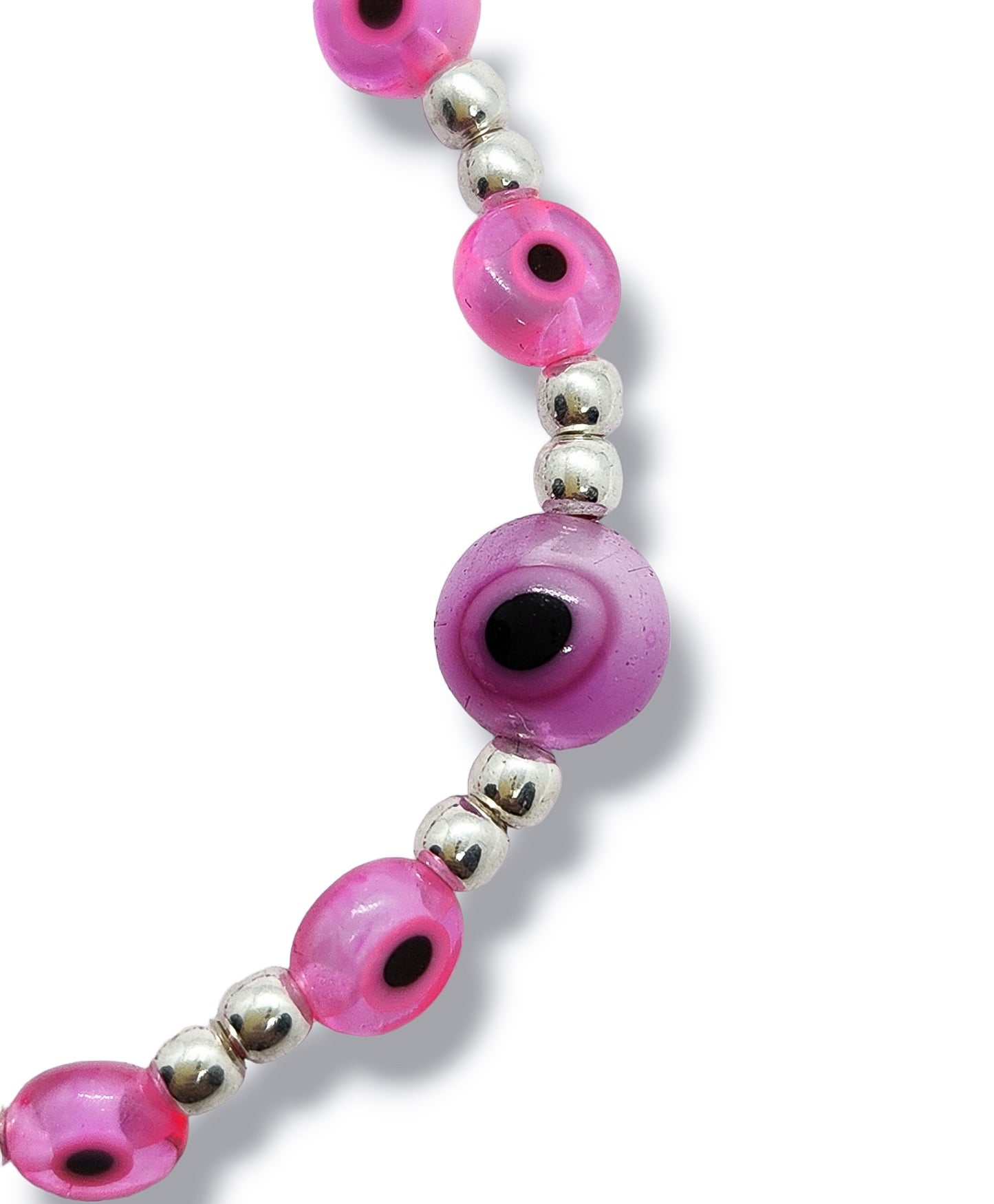 Pulsera de bolitas de plata con ojito turco rosas