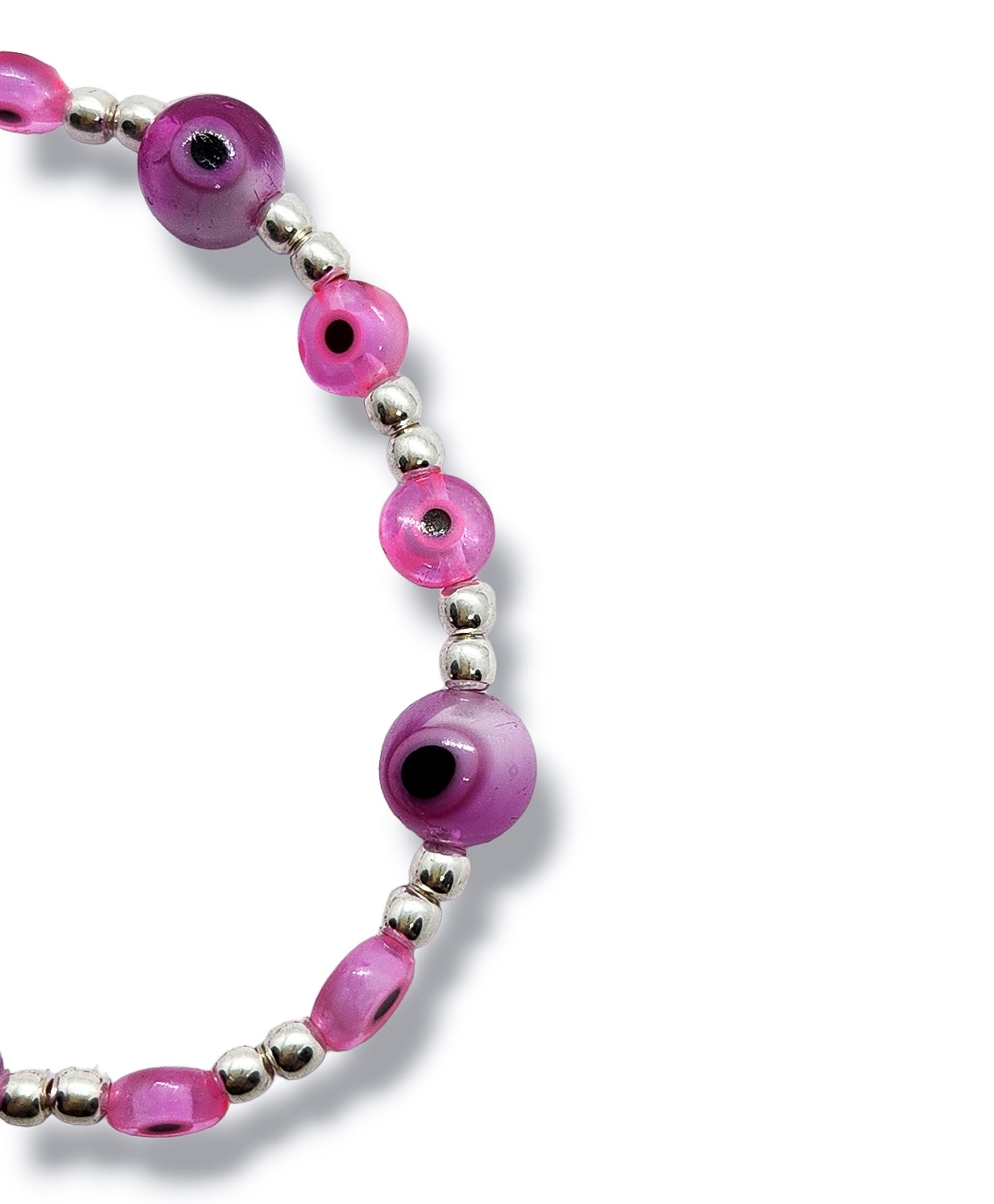 Pulsera de bolitas de plata con ojito turco rosas