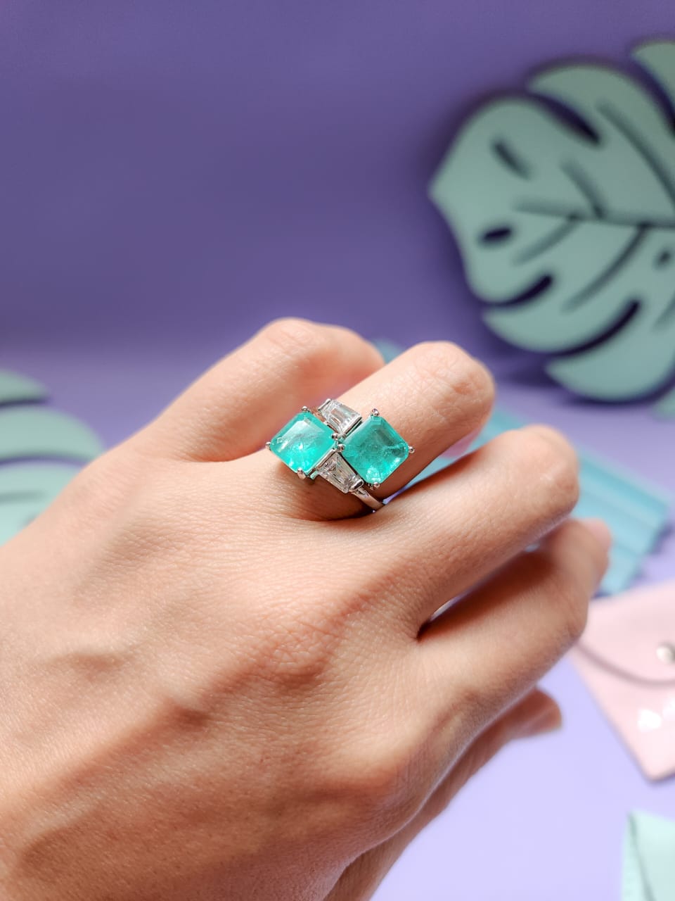 Anillo Premium turmalina de Paraiba doble
