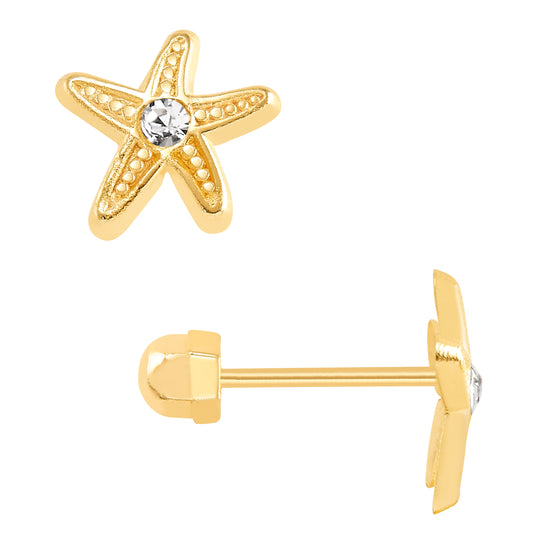 Broquel estrella de mar con zirconia oro 10k DORADO