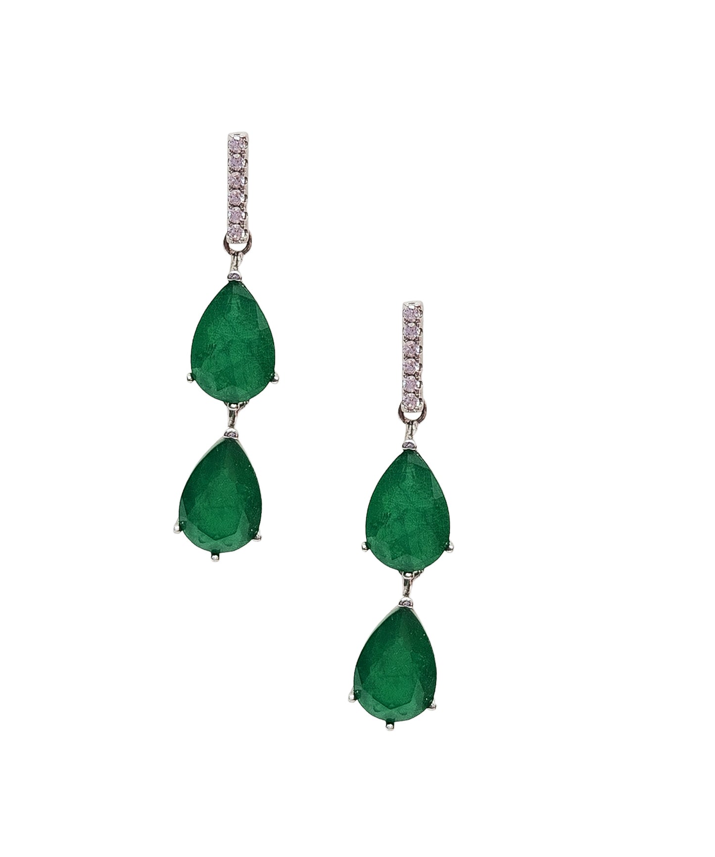 Aretes largos doble gota color verde esmeralda