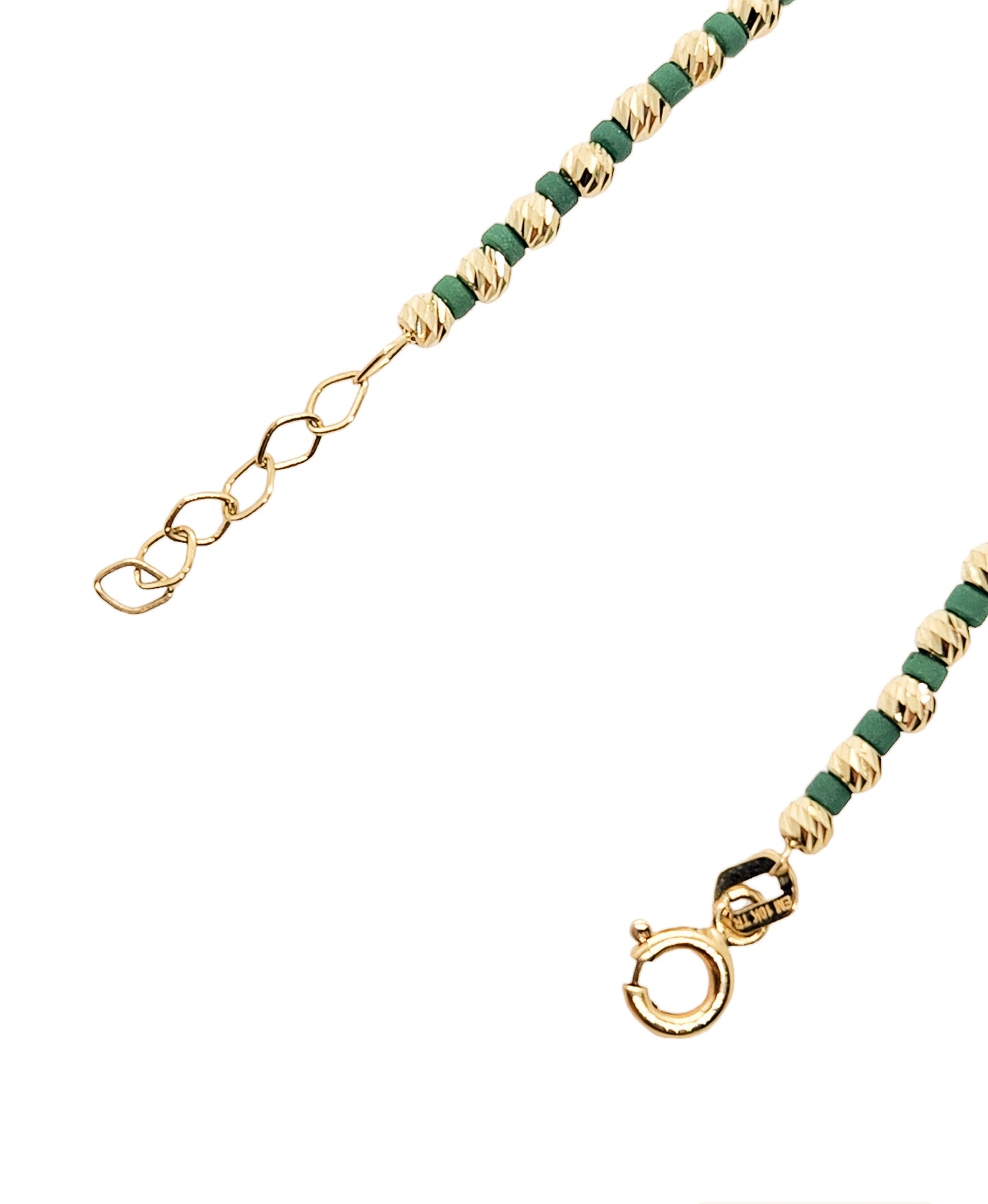 Pulsera con bolitas facetadas de oro 10k color verde