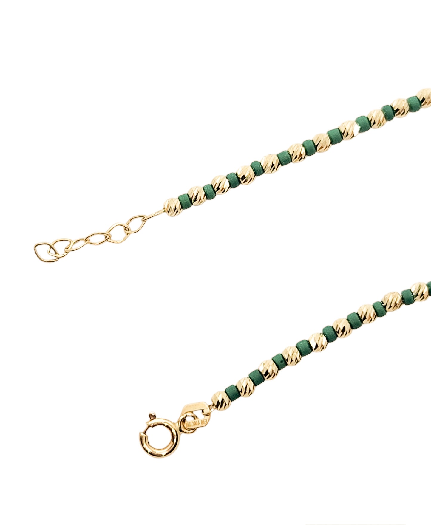 Pulsera con bolitas facetadas de oro 10k color verde