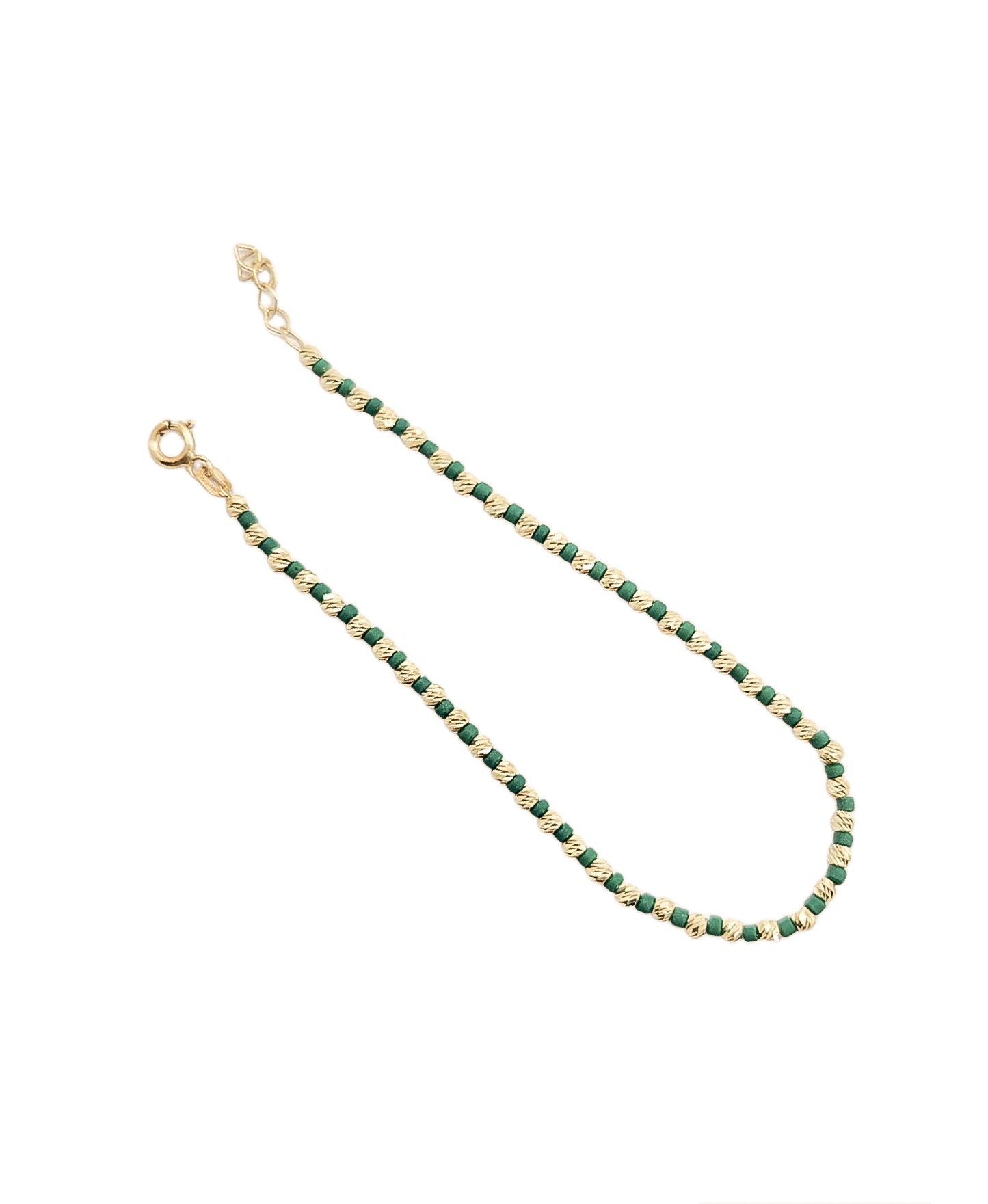 Pulsera con bolitas facetadas de oro 10k color verde