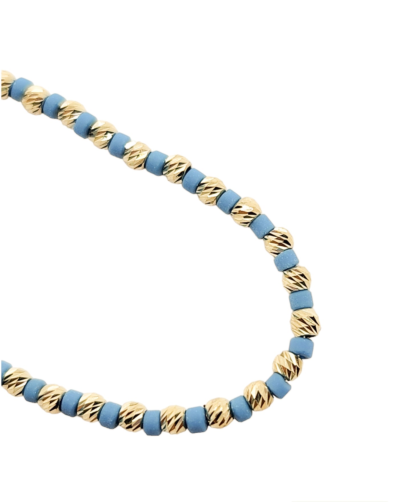 Pulsera con bolitas facetadas de oro 10k color azul aqua