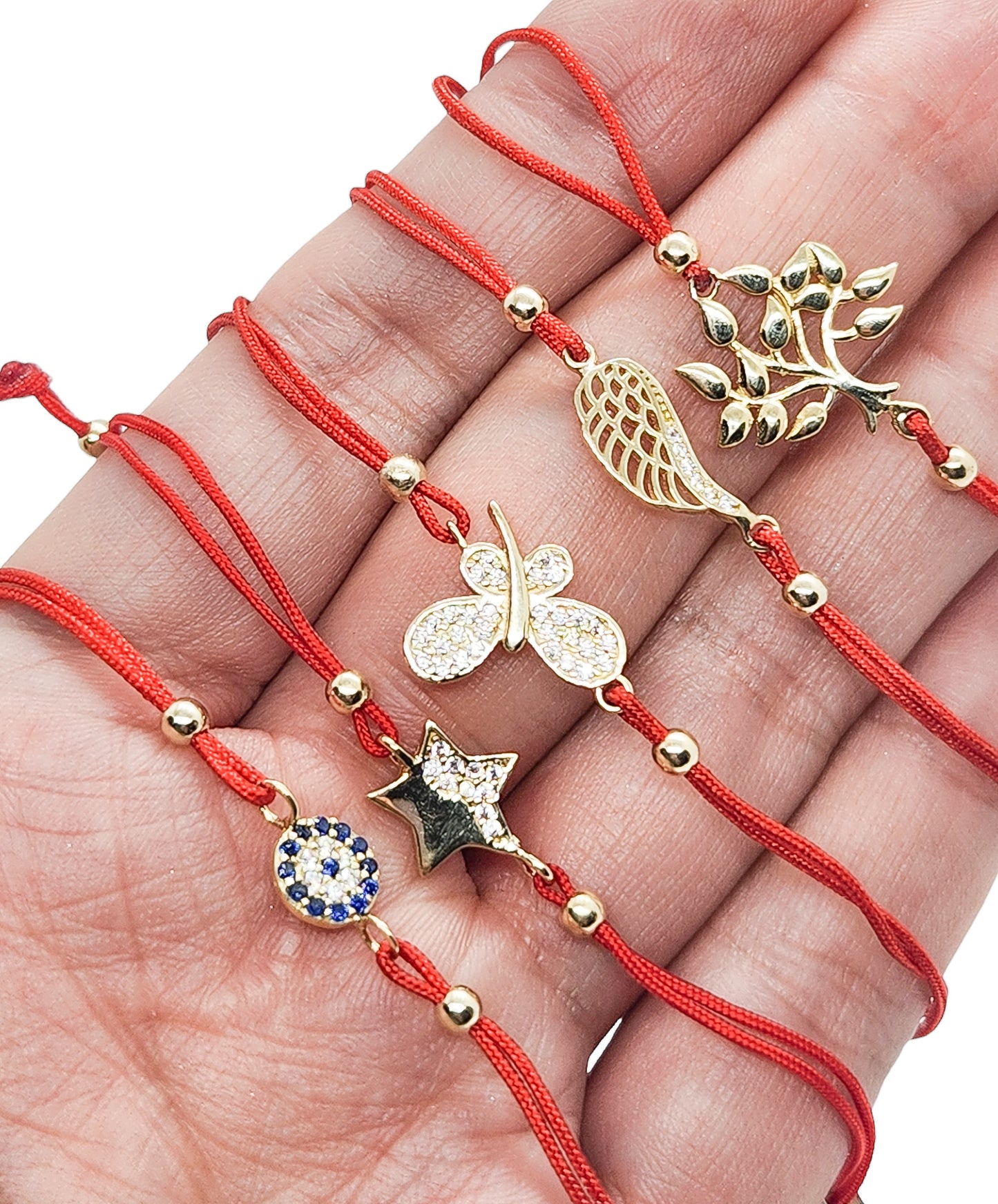 Pulsera mariposa de hilo rojo ajustable oro 10k