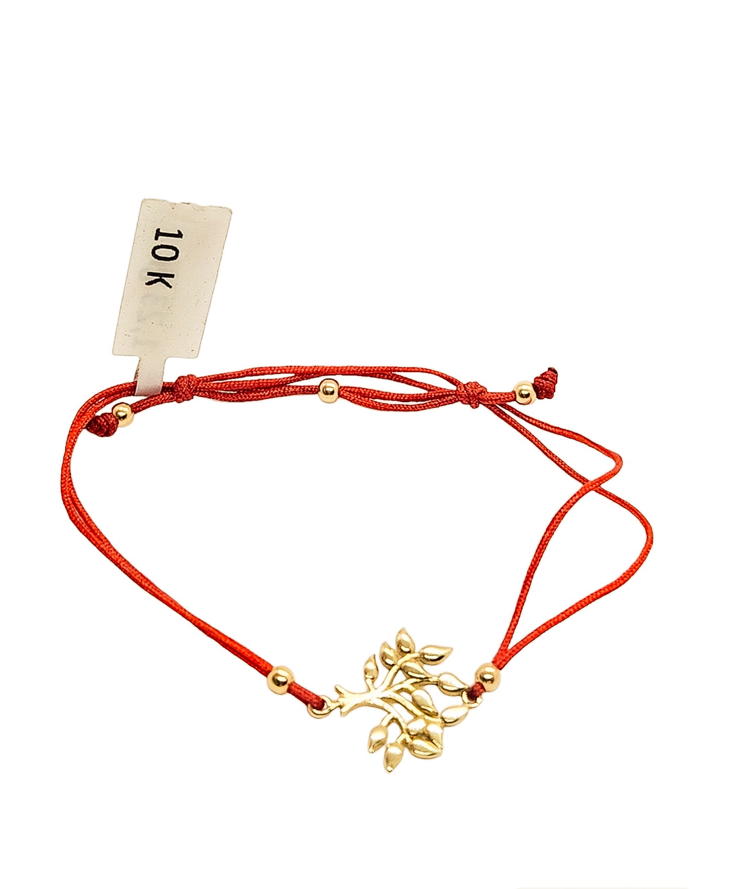 Pulsera árbol de la vida de hilo rojo ajustable oro 10k