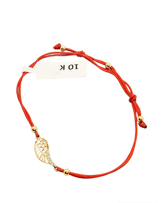 Pulsera alas de ángel de hilo rojo ajustable oro 10k