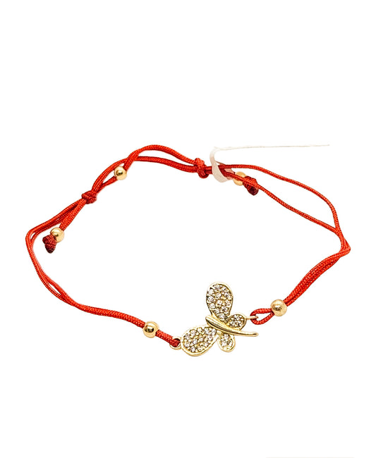 Pulsera mariposa de hilo rojo ajustable oro 10k