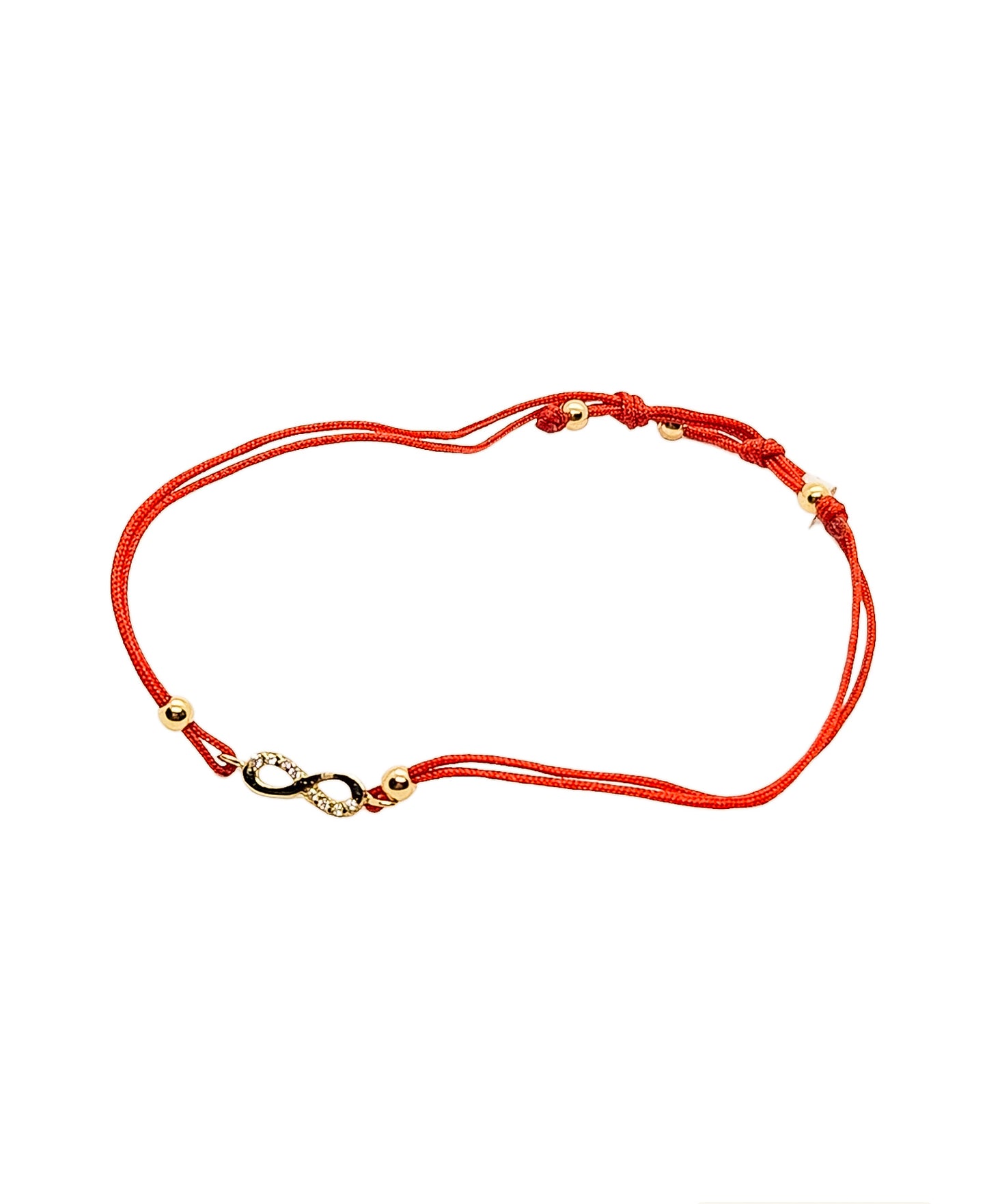 Pulsera infinito de hilo rojo ajustable oro 10k