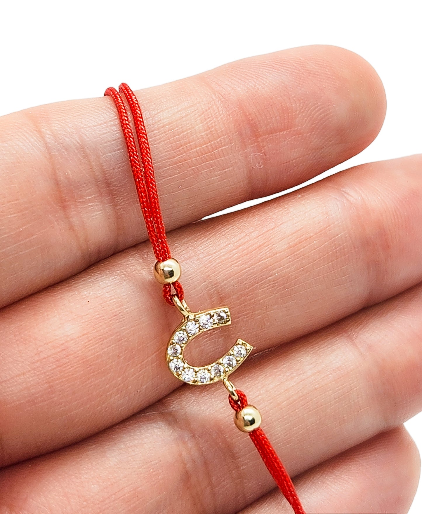 Pulsera ancla de hilo rojo ajustable oro 10k