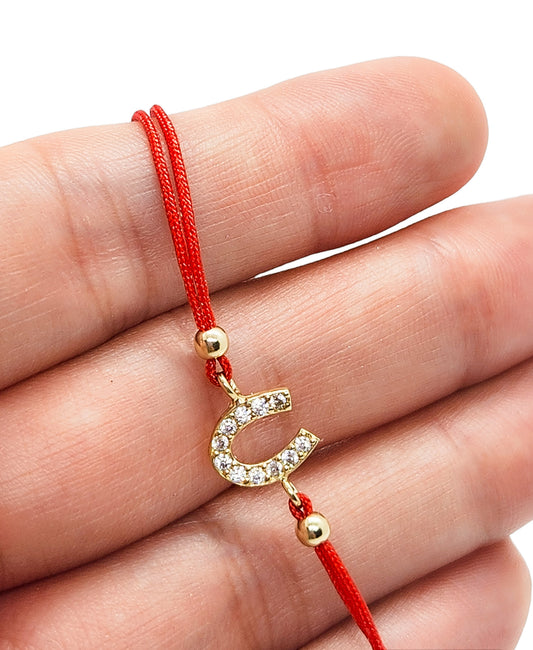 Pulsera ancla de hilo rojo ajustable oro 10k