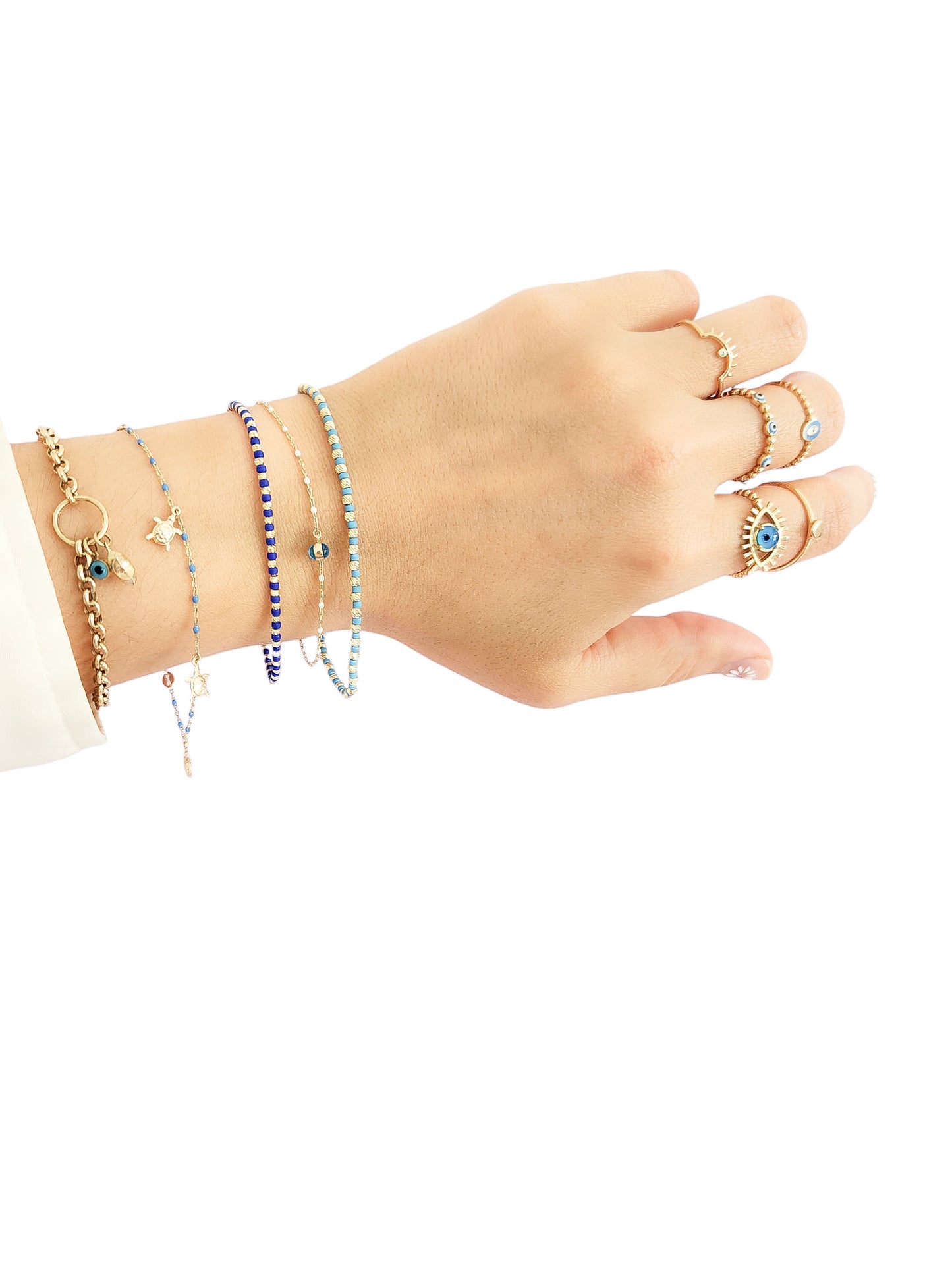 Pulsera con bolitas facetadas de oro 10k color azul aqua