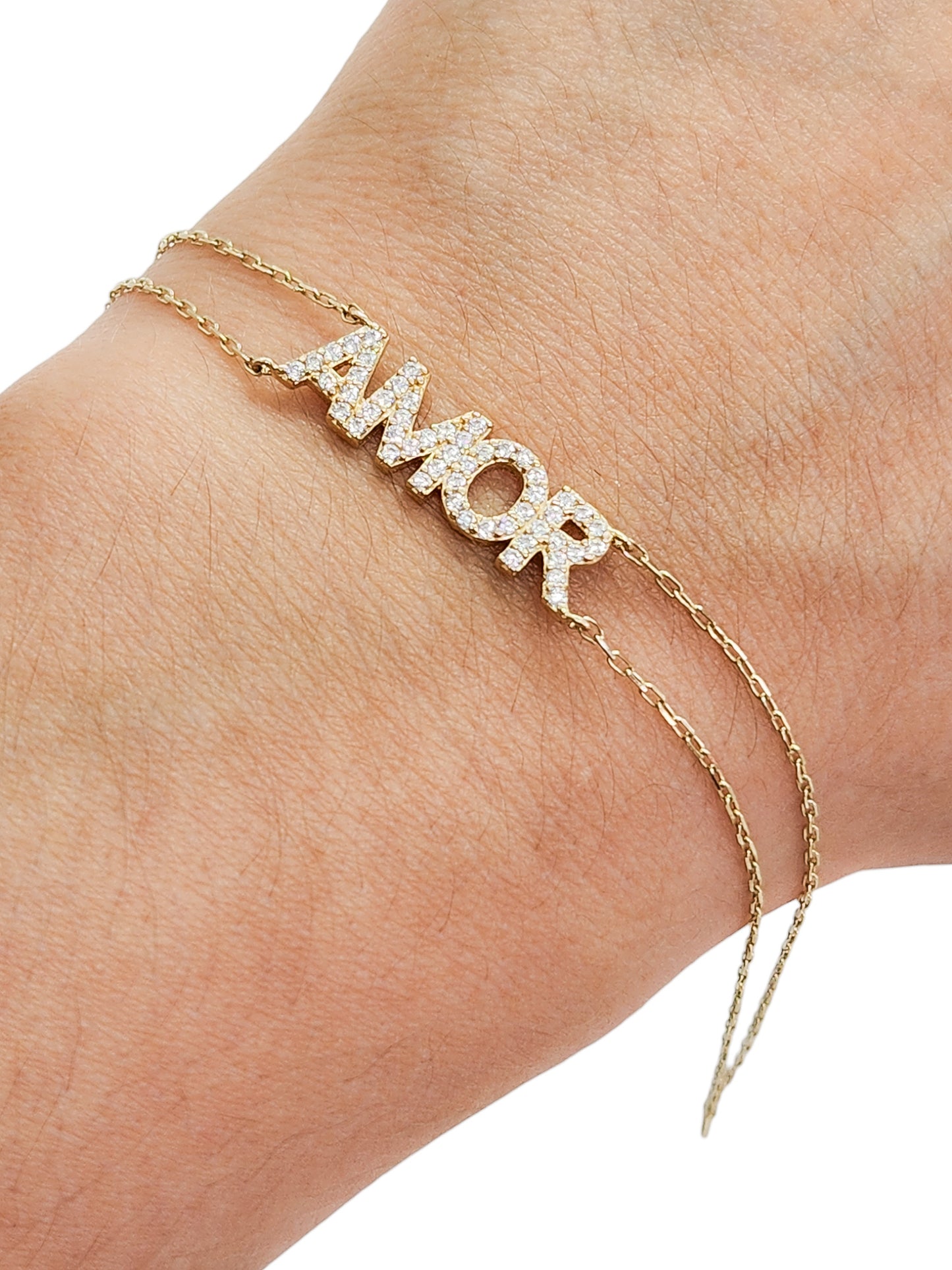 Pulsera AMOR con circonias blancas Oro 10k