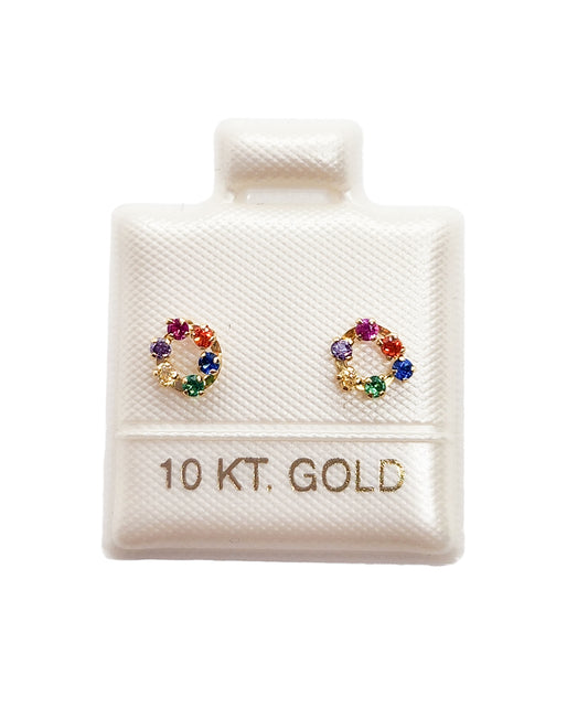 Par de Broqueles roseta sencilla con piedra colores oro 10k DORADO