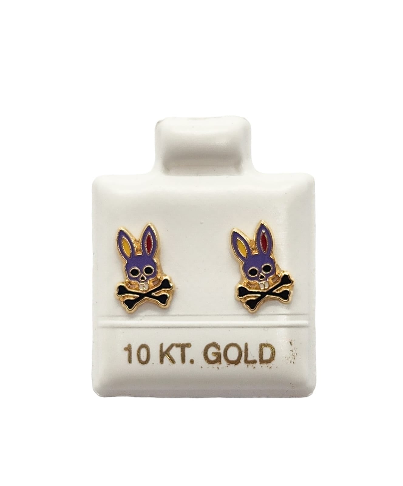 Broquel conejo divertido esmalte oro 10k DORADO