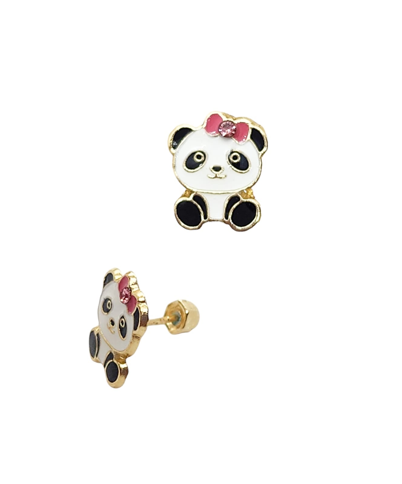 Par de Broquel panda esmalte oro 10k DORADO