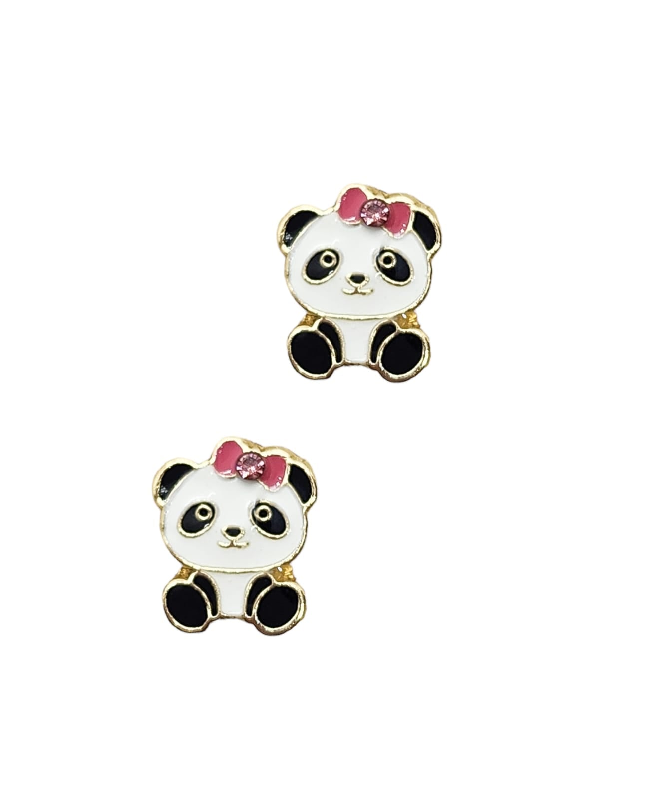 Par de Broquel panda esmalte oro 10k DORADO