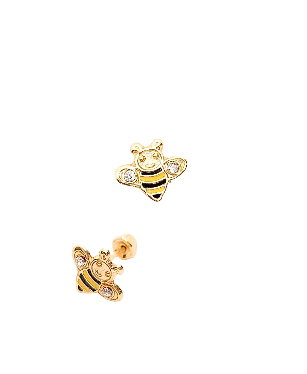 Par o Pieza de Broquel Abeja Esmalte Oro 10k DORADO